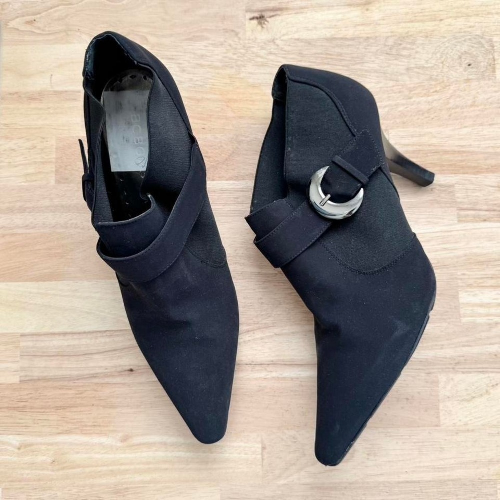 Y2K black ankle boot size 10 silver buckle moto grunge minimal BCBG